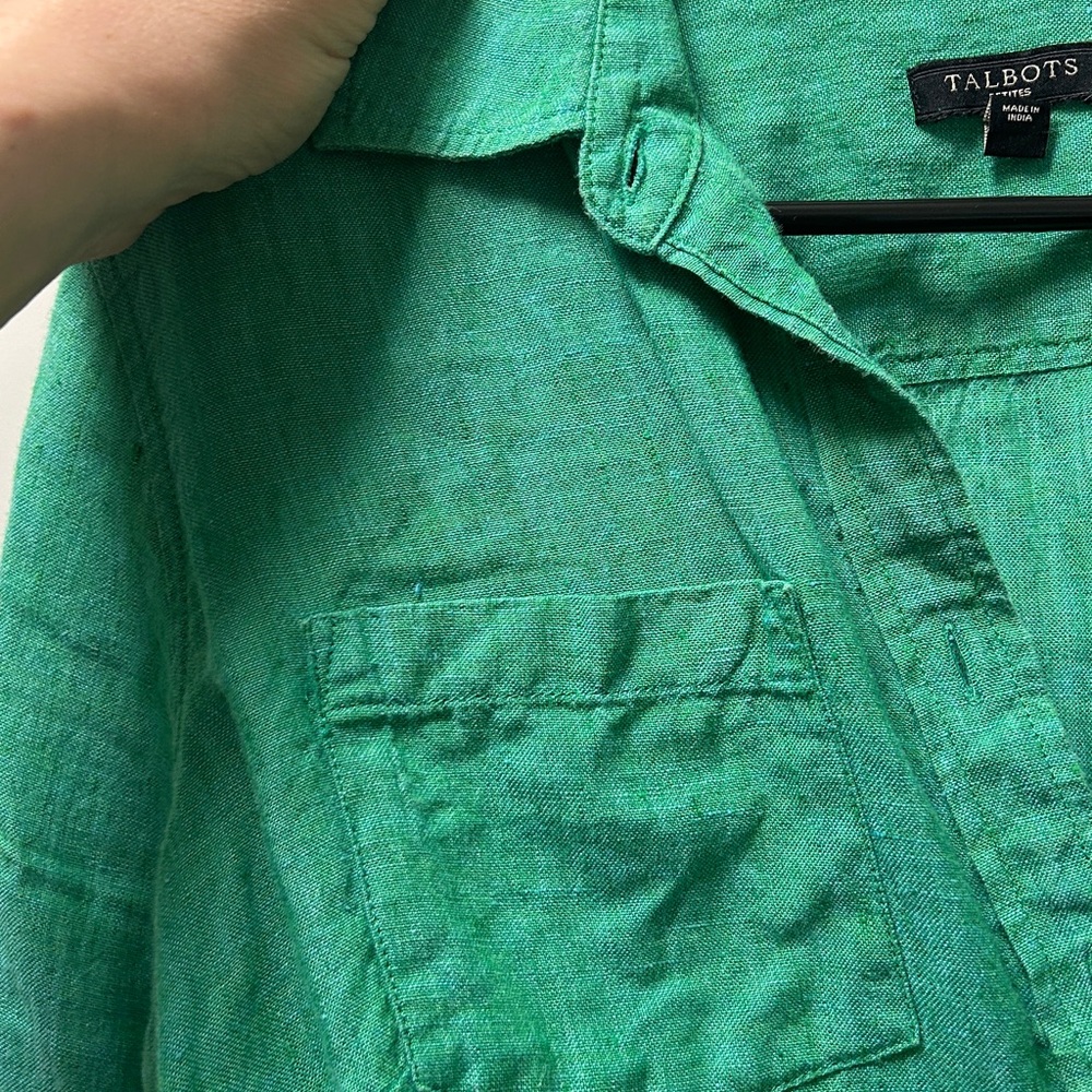Talbots Emerald Green Linen Button-Down Blouse - Picture 4 of 6
